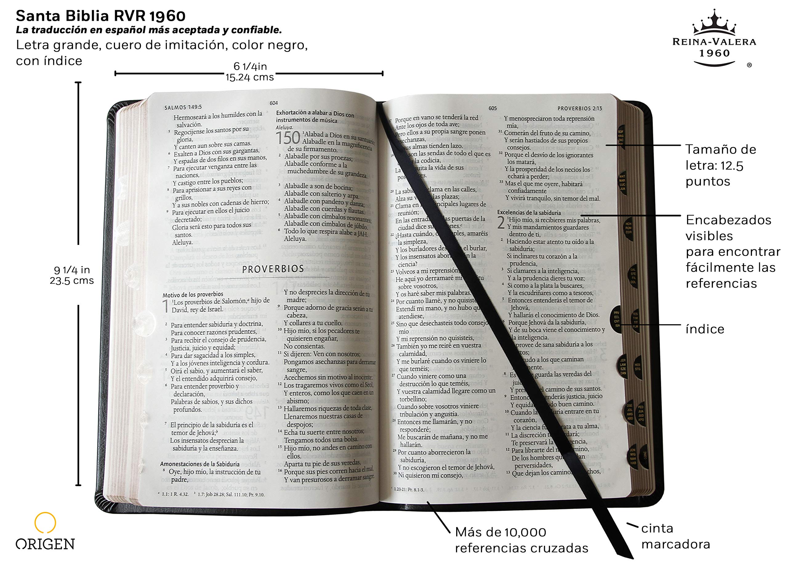 Biblia Reina Valera 1960 letra grande. Símil piel negro, índice, tamaño manual / Spanish Bible RVR 1960. Handy Size, Thumb Index, Large Print, Black Leath (Spanish Edition)