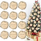 24 Pcs Names of Jesus Ornaments 2.6 Inch Christmas Nativity Round Wood Ornaments Christian Religious Hanging Decorations with Savior Names for Christmas Tree Xmas Christ Decorations(Warm)