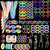 470psc Glow in the Dark Party Supplies for Adults Birthdays,Light Up Party Favors with 200 Glow Sticks Bulk,DIY Glow Necklaces Glasses Bracelets Headband, Christmas Neon Party Supplies