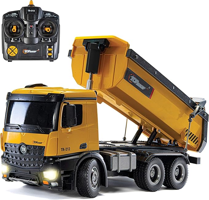 Amazon Com Top Race Remote Control Construction Dump Truck Rc Dump Truck Toy Construction Toys Vehicle Rc Truck Toys Heavy Duty Metal And Plastic Construction Truck 1 14 Scale 7 Lbs Load Capacity Tr 212