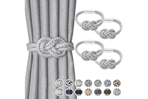 NICEEC 4 Pack Mini Magnetic Curtain Tiebacks Nordic Simple Style Drape Tie Backs Elegant Hand Weave Rope Knot Decorative Curtain Holdbacks for Home & Office Thin Window Drapery (Silver Grey)