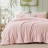 Bedsure Queen Comforter Set - GentleSoft™ 3 Pieces Fluffy Double-Side Fleece Comforter Set, Cozy Striped Room Decor Aesthetic, Luxury Pink Bedding Queen Size with 2 Pillowcases, 90x90 Inches