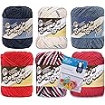 Lily Sugar'n Cream 100% Cotton Yarn 6-Pack Bundle with Bella's Crafts Stitch Markers (Americana)