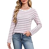Blooming Jelly Womens Tops Striped Shimmer Long Sleeve Shirts Tweed T Shirt Dressy Casual Business 2026 Spring