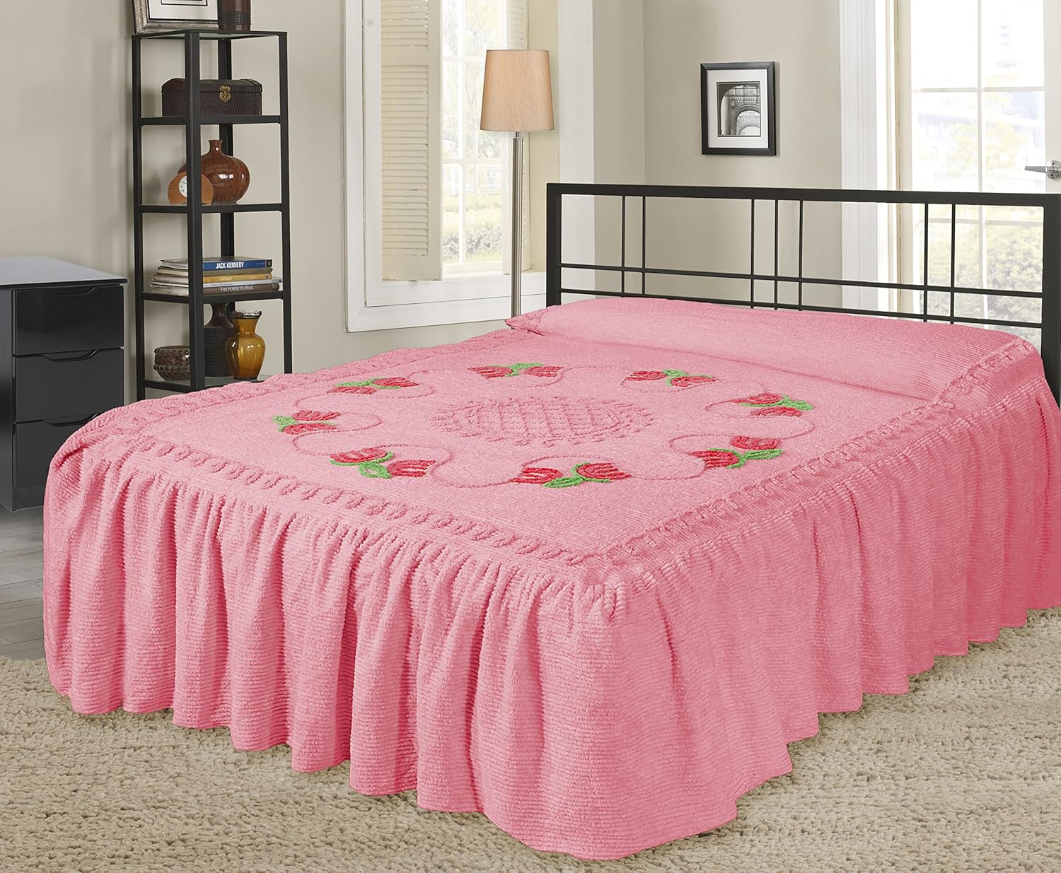 Pink 100 Cotton Candlewick Fitted Traditional Bedspread Single Double