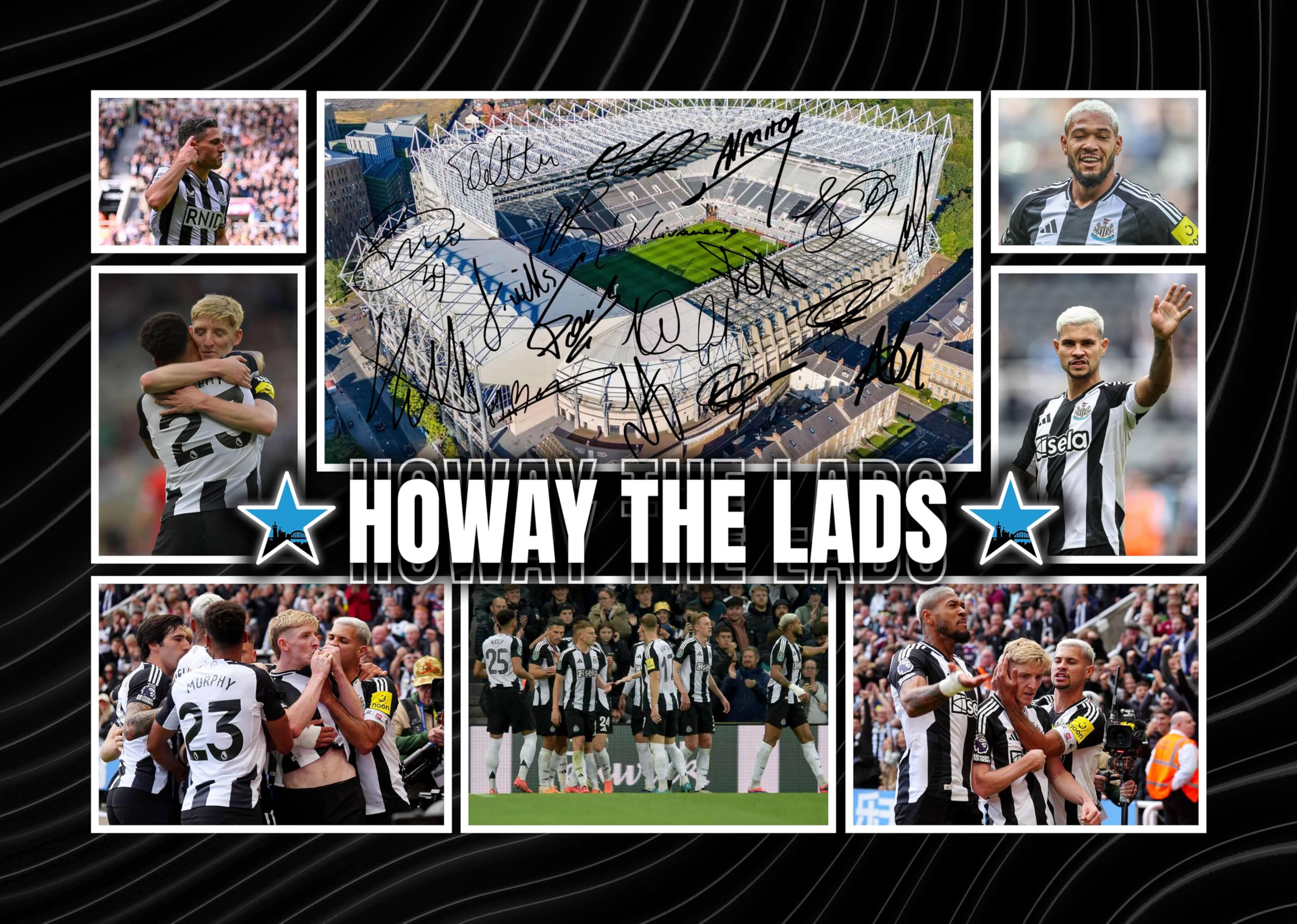 RJR PRINTS ' Howay The Lads! ' 2024/5 Team Football Players Multi Signed A4 Montage Photo Print Which Would Make A Great Gift For Any Fan.