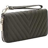Brentano Vegan Leather Slim Single-Zipper Chevron Embroidered Wallet with Removable Wrist Strap