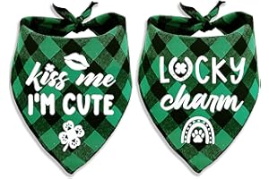 MIIEMIU St Patrick Dog Bandana, 2 Pack Holiday Buffalo Lucky Charm Cat Bib for Large Medium Small Puppies Pets