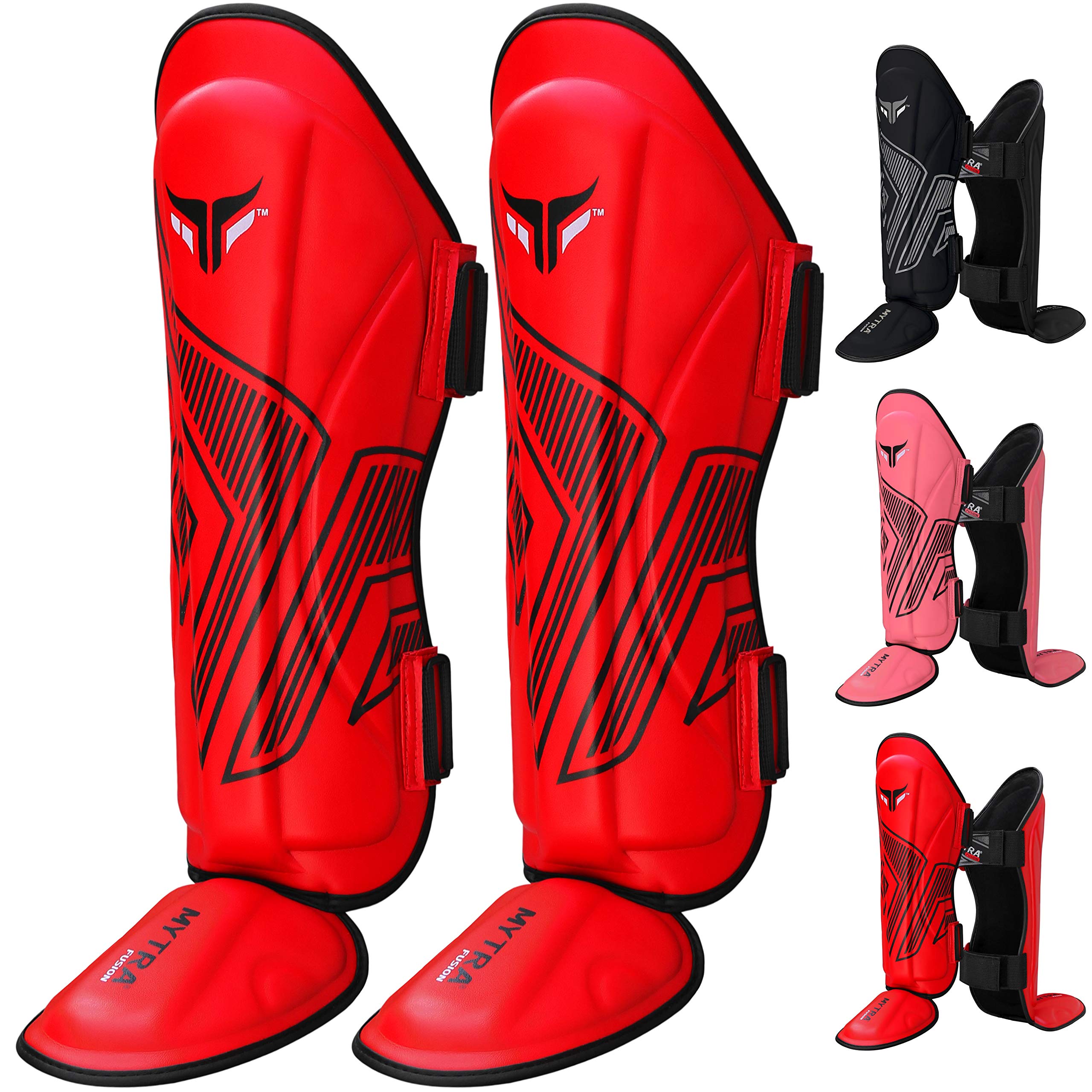 Mytra Fusion Adult Shin Pad, Shin Protector, Shin Guard For Boxing, MMA, Muay Thai, Martial Arts Training (Red, L/XL)