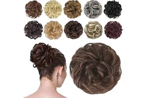 FESHFEN Hair Buns Hair Piece Hairpieces for Women Brown and Light Auburn Mixed Hair Scrunchies Thick Hair Extension Bun Messy Wavy Ponytail Scrunchy Updo Chignon 1PCS