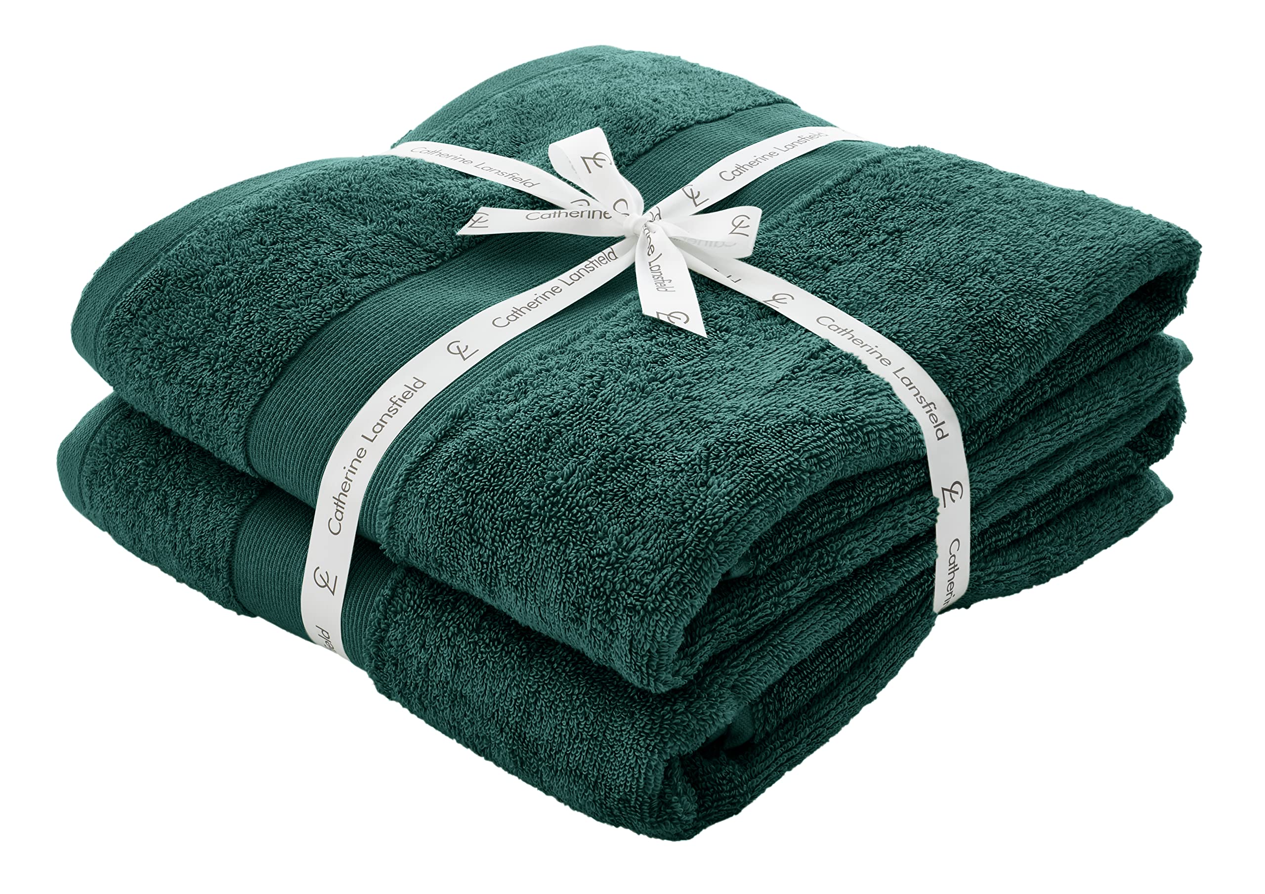 Catherine Lansfield Bathroom Anti Bacterial 500 gsm Soft & Absorbent Cotton Bath Sheet Pair Forest Green