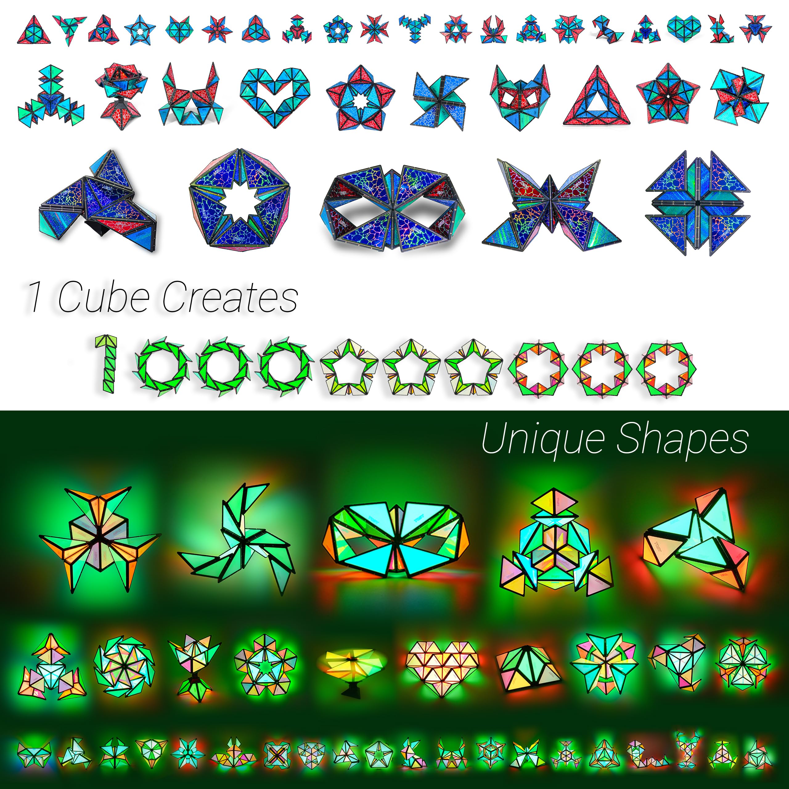 TOSY Magnet Pyramid Stone - 1 Cube Transforms into 1 Billion Shapes, 14 pcs (12 Puzzle pcs and 2 Spinners), 243 Rare Earth Magnets, Christmas Stocking Stuffers Gift for Kids, Creative Puzzle STEM Toy