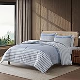 Eddie Bauer - Twin Comforter Set, Cotton Bedding with Matching Sham, Two-Piece Back Closure, Dorm Essentials (Cooper Stripe Blue)
