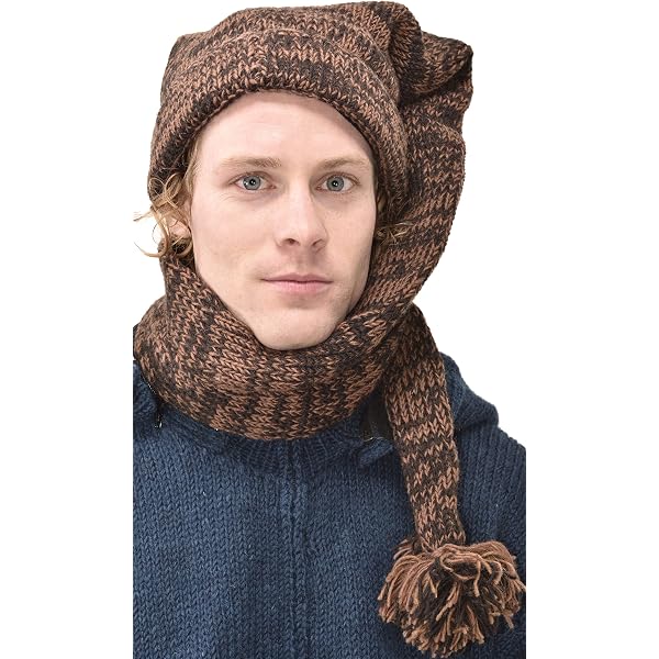Hand Knitted Merino Wool Hat & Scarf Combo - Long Tail Ski Cap With Fleece Lining, Green, One Size