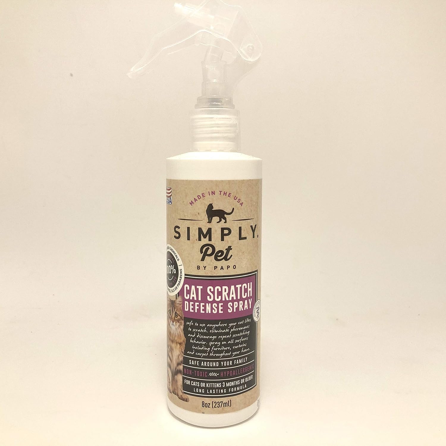 Cat Scratch Spray Repellent & Deterrent | Indoor & Outdoor Couch & Furniture Pet Scratching Protector for Cats | All Natural Hypoallergenic & Non Toxic by Simply Pet | Scent Free & Long Lasting | 8oz