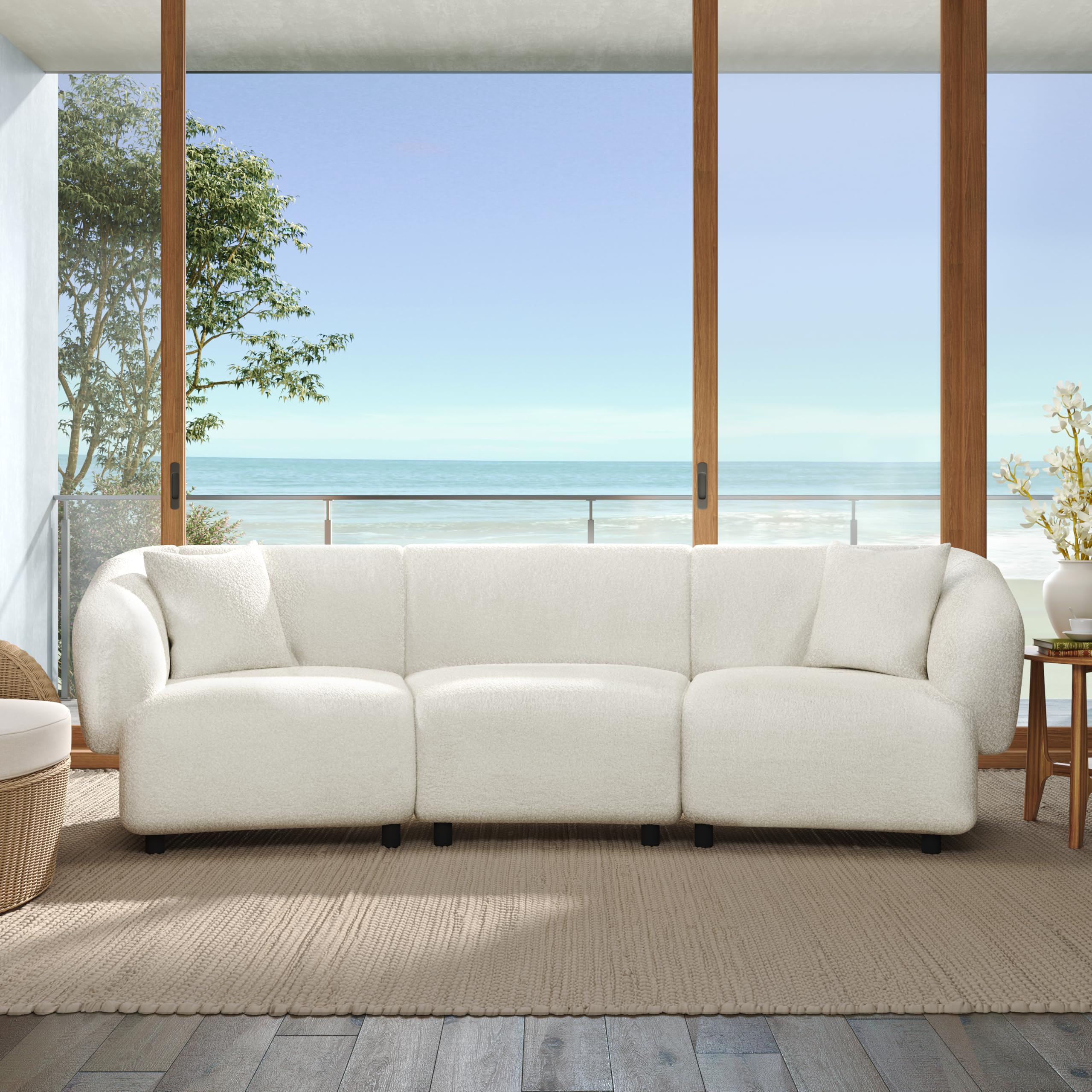 Photo 1 of ***PARTIAL SET*** Merax 98.5" Modern 3 Seater Curved Sofa, Luxury Boucle Fabric Sofa, Minimalist Cozy Cloud Couch for Living Room, Bedroom, Apartment, Home Office, Beige