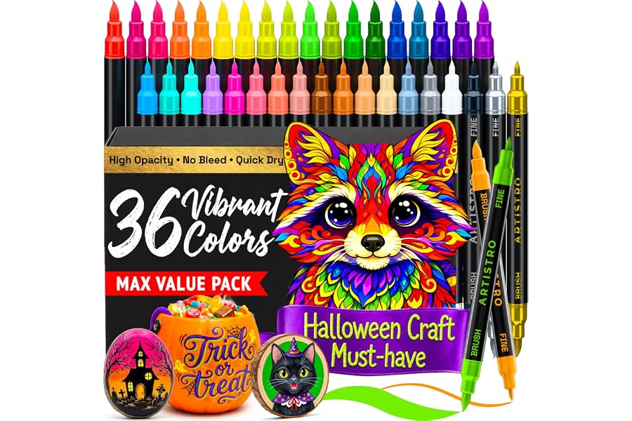 Gift Idea: ARTISTRO 36 Multicolor Dual-Tip Acrylic Paint Marker Pens