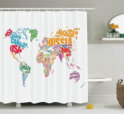Amazon Com Ambesonne Wanderlust Decor Shower Curtain Set World