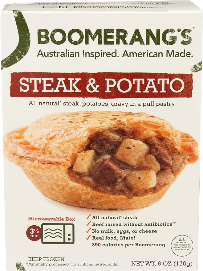 Boomerang's Pies Handheld Aussie Pies, Steak & Potato Pies, 6 oz