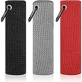 PEASUG 3 Pack Golf Towels (16" x 16"), Absorbent Waffle Pattern Golf Towel for Golf Bag, Tri-Fold Portable Microfiber Golf Towels for Men & Women with Carabiner Clip, Gray/Red/Black