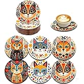 Monattrod Wood Coasters Set of 6 - Handcrafted Drink Coaster Thick Heat-Resistant for Office, Bar, Farmhouse - Cute Cat Drink Cup Coasters for Table Protection