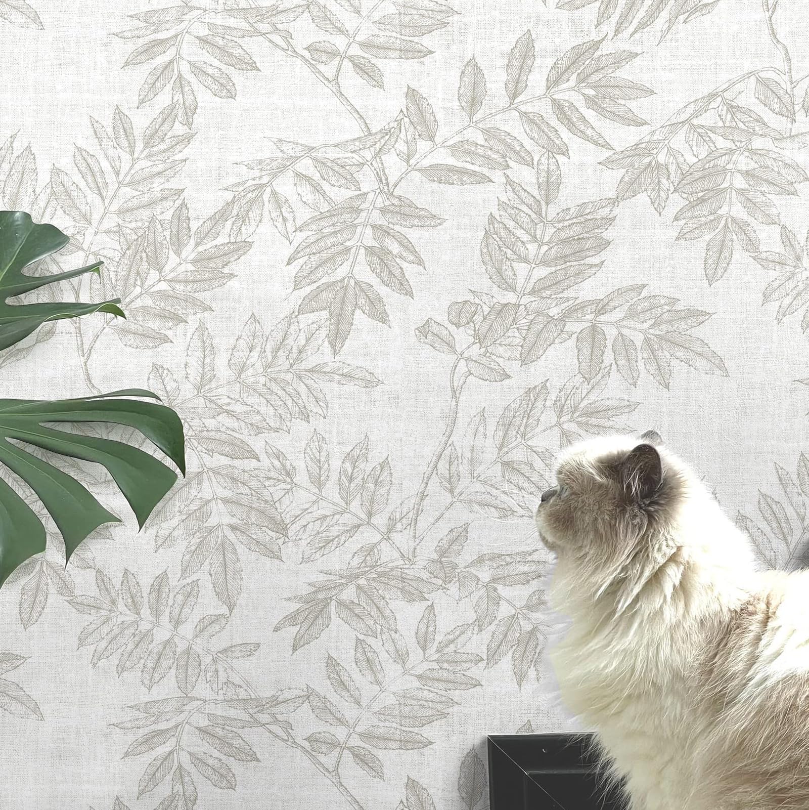 Photo 1 of Aniboo Neutral Leaf Peel and Stick Wallpaper Boho Contact Paper for Cabinets and Drawers Modern Removable Self Adhesive Wallpaper for Bedroom Bathroom Waterproof Contact Paper Farmhouse 590inL 17.3inW