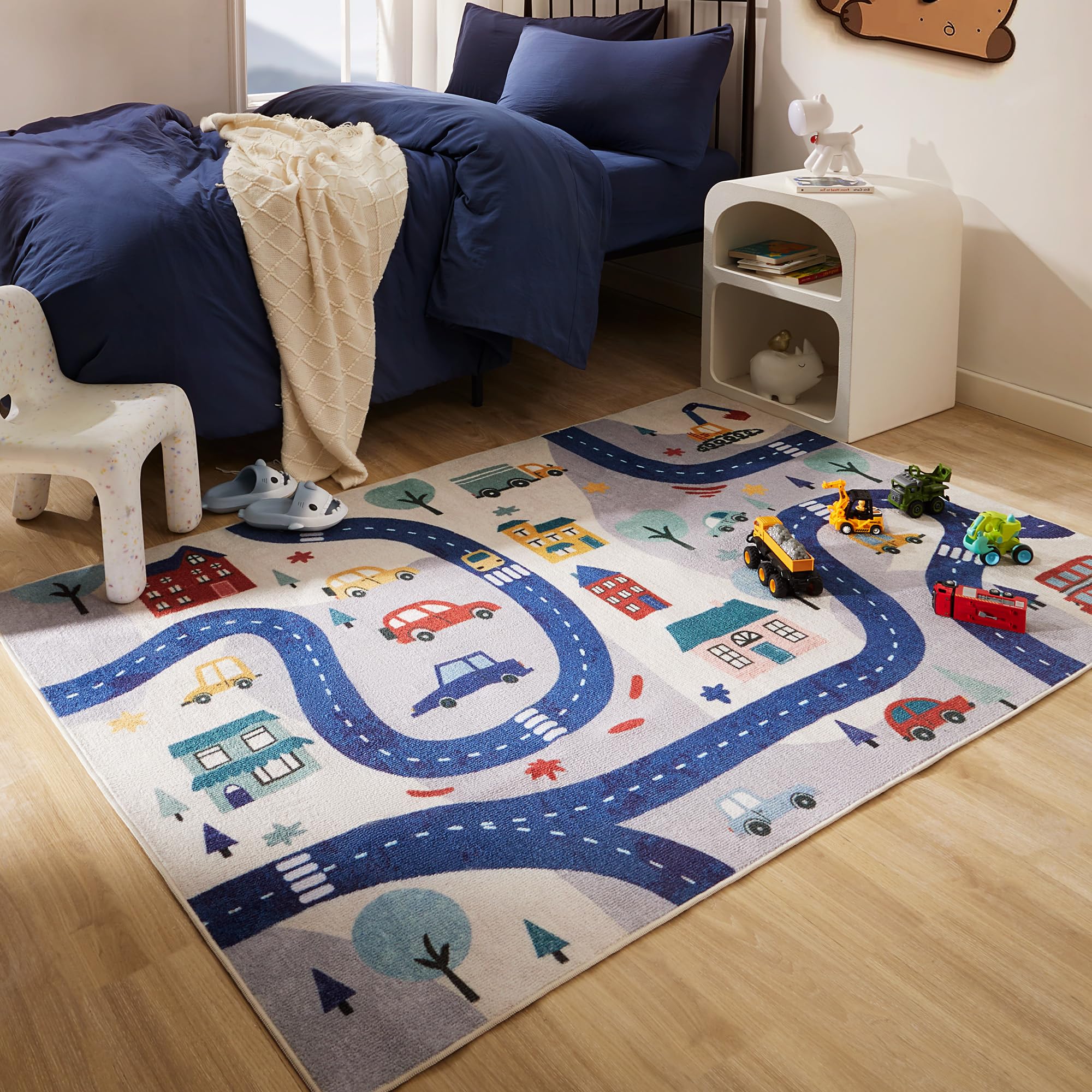 Photo 1 of SLEEP ZONE Kids Rugs for Playroom, Area Rugs for Bedroom Girls and Boys, Washable Nursery Rug Carpet, Non Slip Rug Play Mat for Playing with Cars, City View, 4X6 Feet