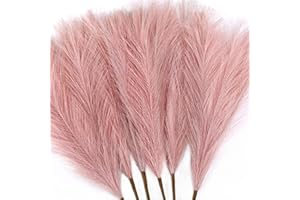 Tender Epoch 6 PCS Faux Pampas Grass Arrangement - 18"/45cm Artificial Fluffy Pompous Grass Stems for Boho Chic Home and Wedding Decor (Dust Pink)