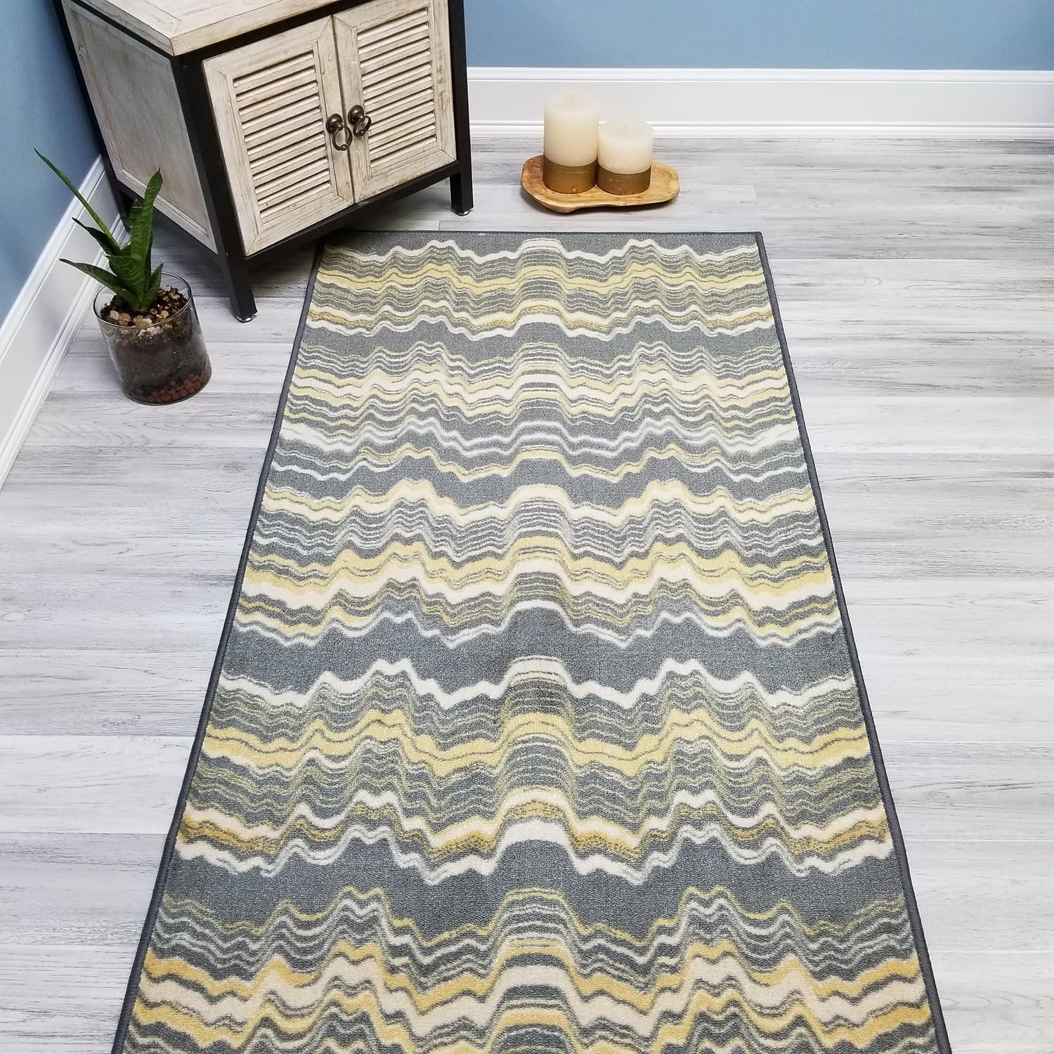 Choose Your Size Yellow Stripes Non-Slip Rubber Backed Hallway Carpet Runner Rug | 22-inch x 4-feet