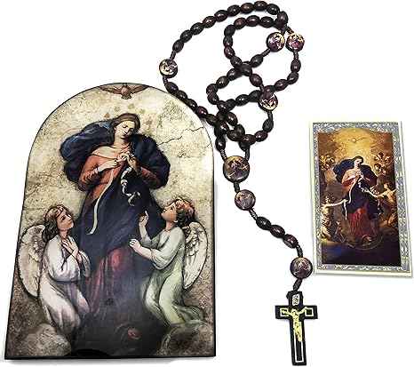 Amazon 結び目の聖母マリア ギフトセット アーチ形のアイコンの木製飾り板 木製ビーズ Mary Undoer Of The Knots ロザリオ とイラスト入りの聖なるカードを含む インテリア オンライン通販