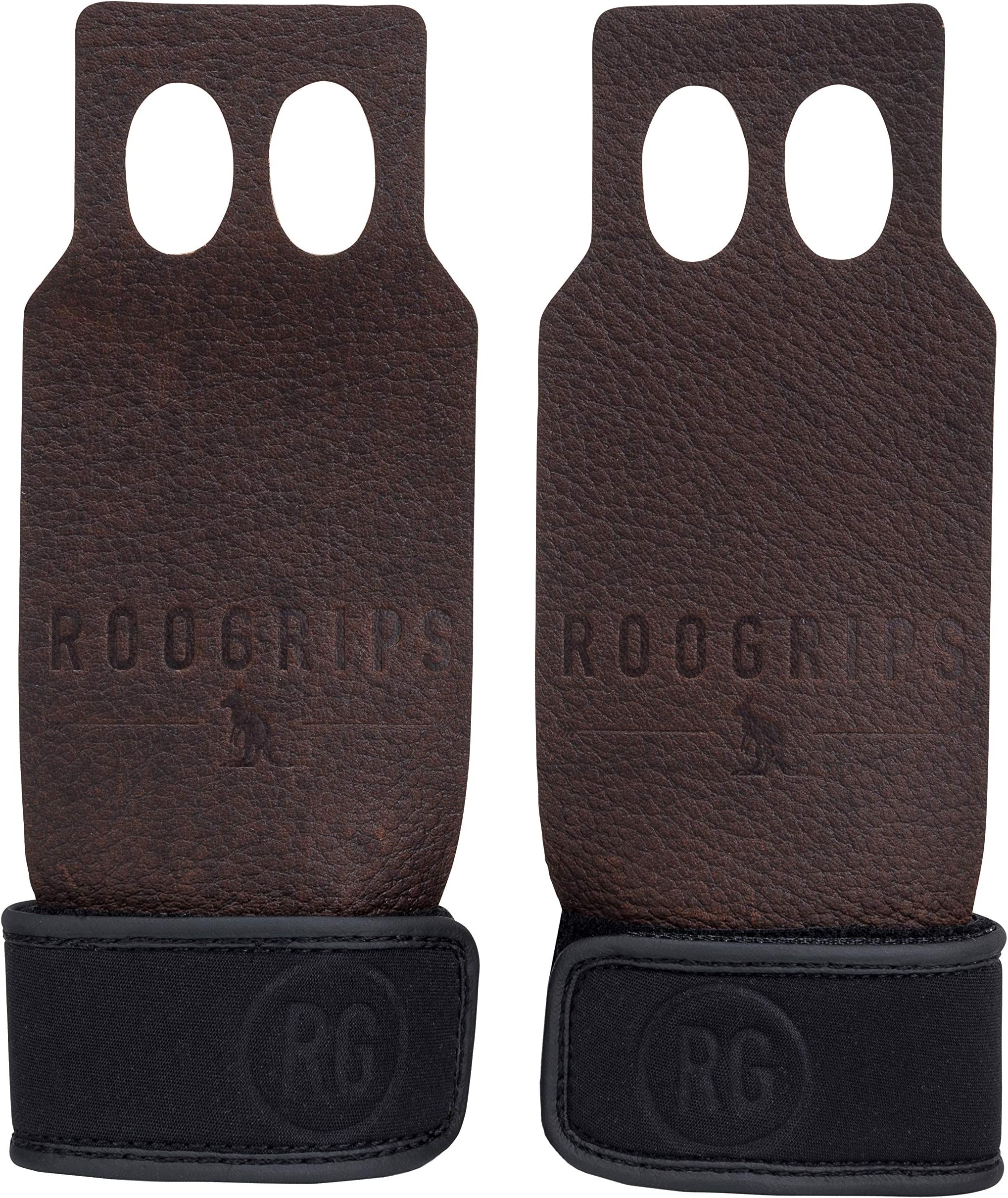 RooGrips Leather Hand Grips for Strength Training, Weightlifting, Gymnastics, Gym, Bar, Kettlebells - Non-Slip Workout Gloves, 2 Finger, for Men and Women - Flexible, Durable Exercise Gear