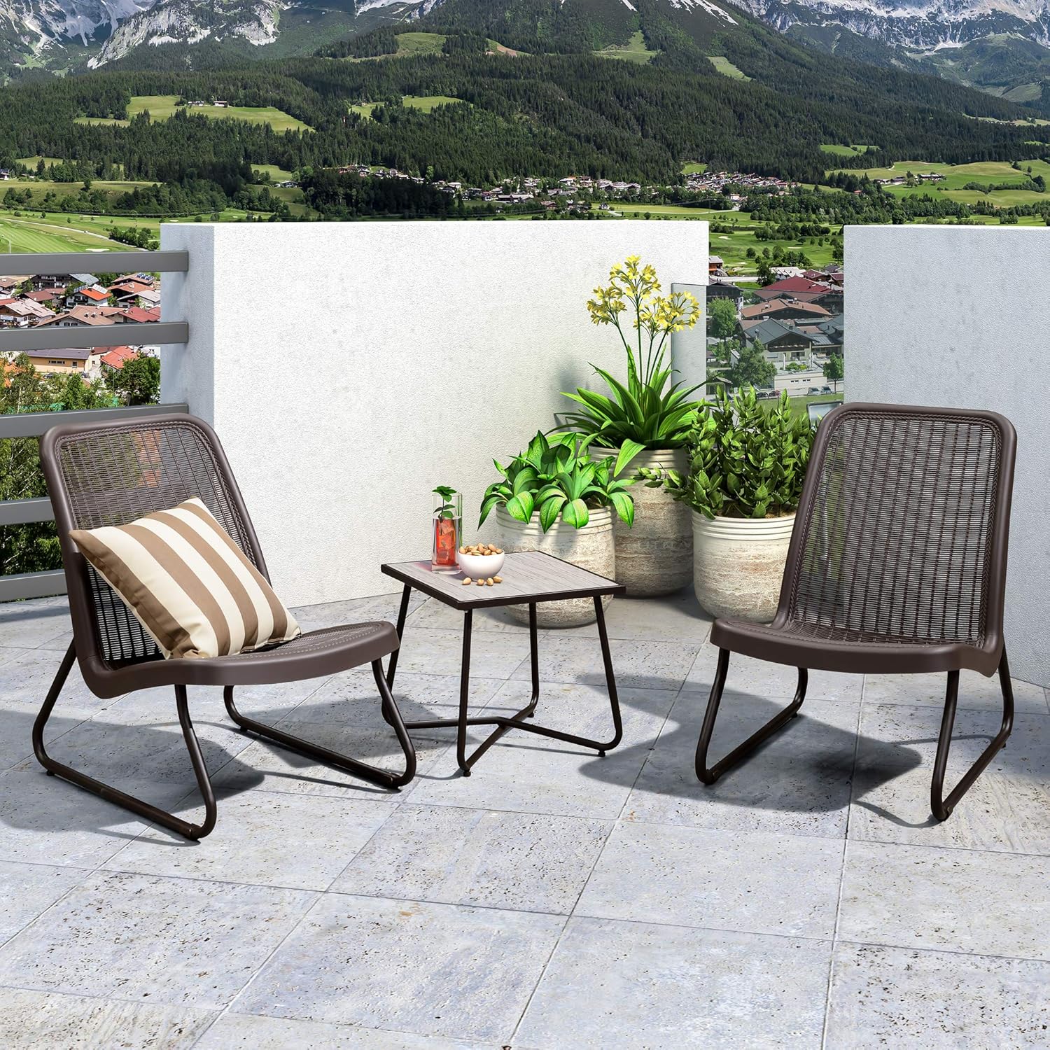 PURPLE LEAF 3 Pieces Patio Bistro Set with Weather Resistant Steel Frame and Square Table Conversation Set, Cushions Included, Coffee: Garden & Outdoor