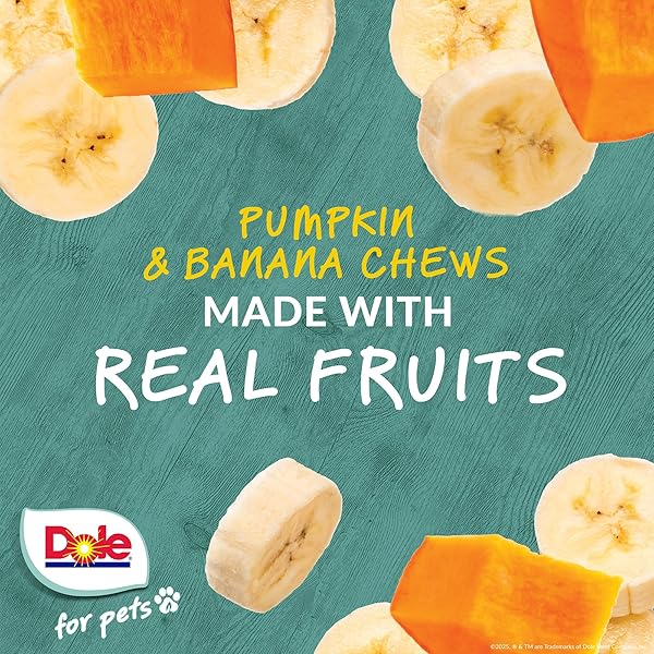 DOLE FOR PETS FRESHLY FETCHED DOG CHEWS, ASSORTED BANANA & PUMPKIN FLAVOR DOG TREATS, 7OZ | FLAVORED WITH REAL VEGGIES, NO WHEAT, CORN, SOY, ARTIFICIAL FLAVORS, COLORS, OR PRESERVATIVES