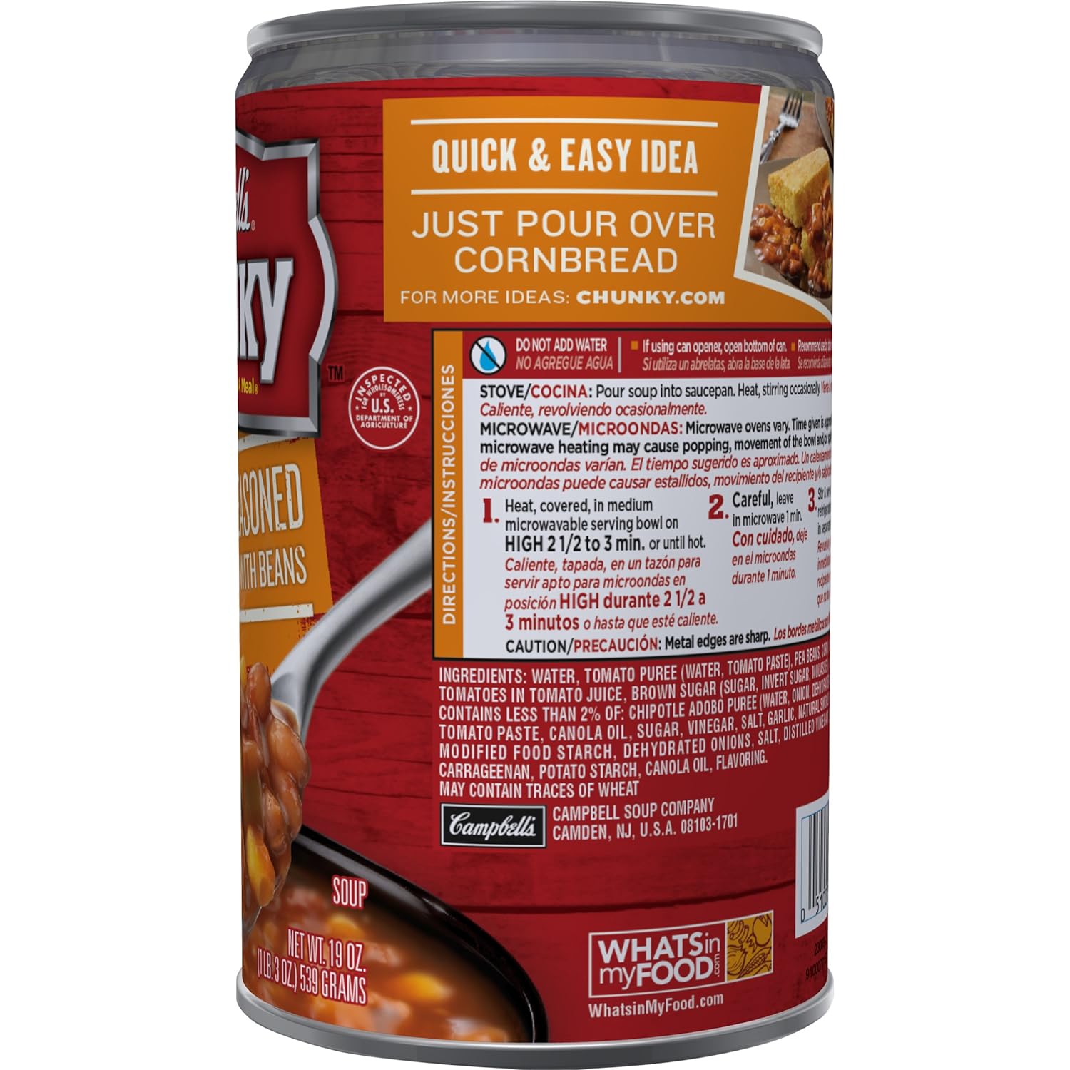 Campbells Chunky Spicy BBQ Seasoned Chicken with Beans Soup, 19 oz. Can