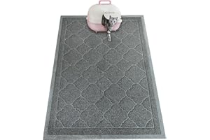 PETUPPY Premium Durable Cat Litter Mat, XL Size 47"X36"- No Phthalate- Non-Slip-Water Resistant- Easy to Clean-Soft On Kitty Paws-Traps Litter from Litter Box(Extra Large Gray Khaki)