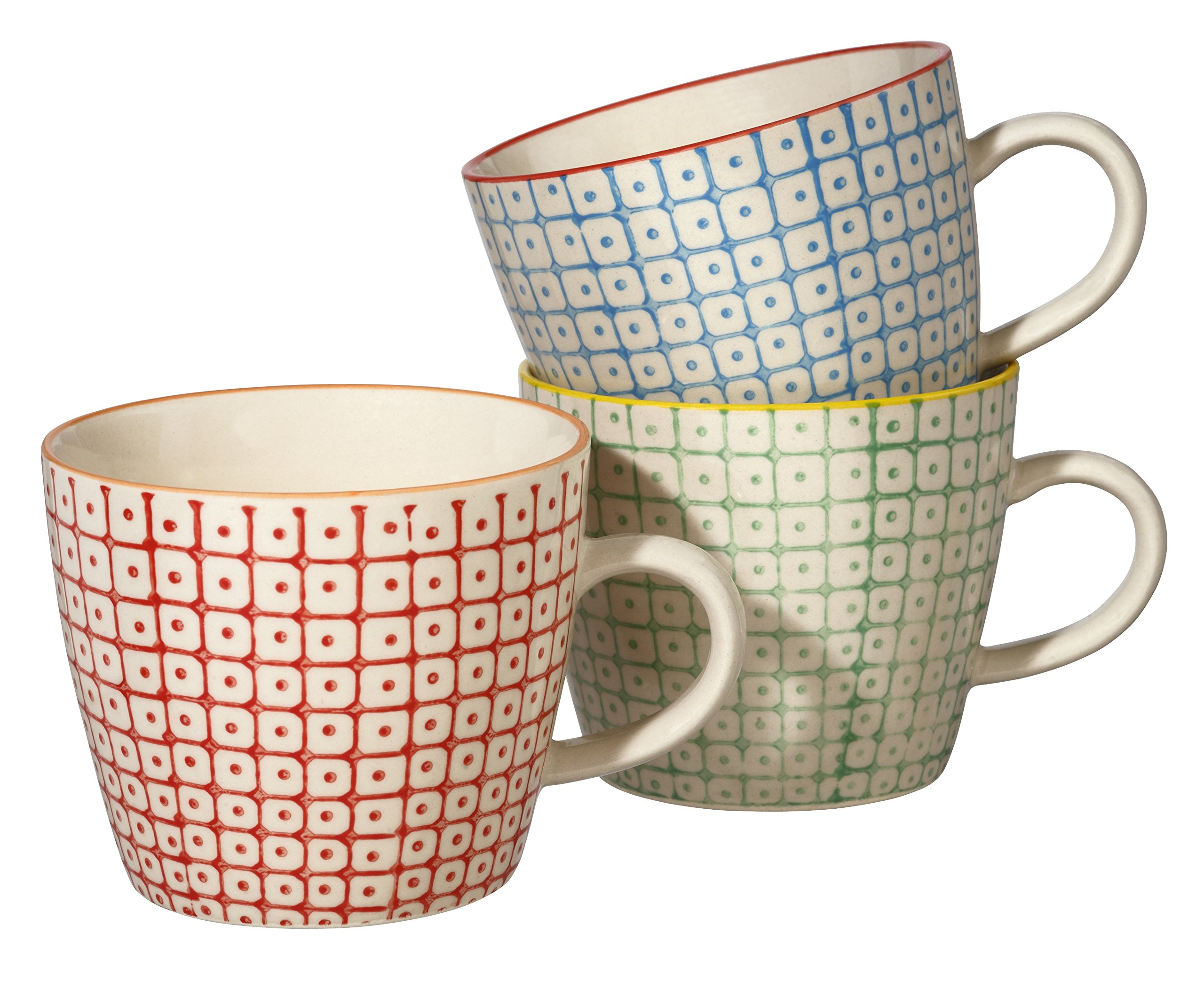 Photo 1 of Bloomingville Ceramic Mugs with Handle Carla - colorful Cups for Coffee Tea Cappucino Dia 3.75'' H 3.25'', blue red green, Stoneware, Set of 3 Styles, content 9.75 fl ozLPNO310660985
