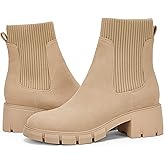 Ruanyu Womens Platform Ankle Boots Elastic Chunky Block Heel Chelsea Booties Lug Sole Non-Slip Combat Shoes