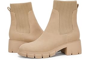 Ruanyu Womens Platform Ankle Boots Elastic Chunky Block Heel Chelsea Booties Lug Sole Non-Slip Combat Shoes