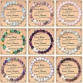 MOZAKA 9PCS Cross Beaded Bracelets for Women, Inspirational Natural Gemstone Heart Bracelets Jewelry Gifts