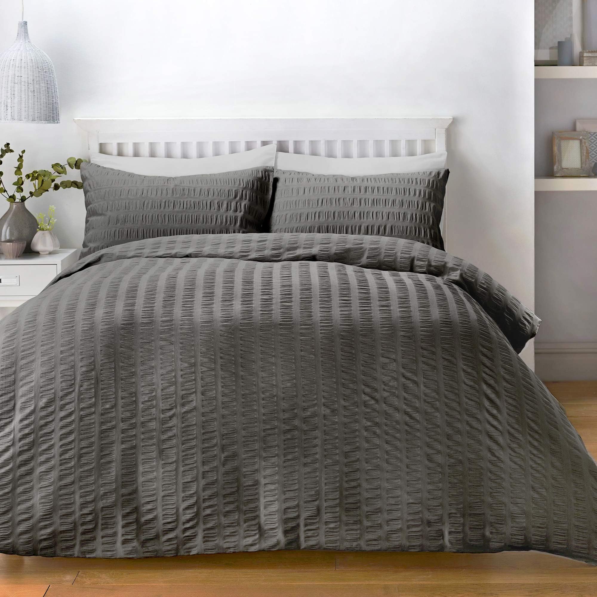 Serene Seersucker Duvet Cover Set, Charcoal, Double SERCH21PHO