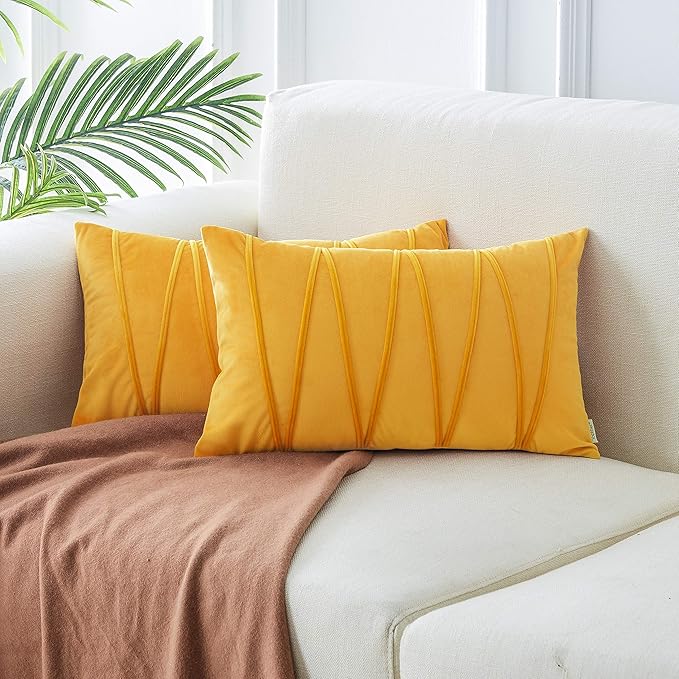 Topfinel Mustard Yellow Oblong Cushion Covers 12x20 Inch Velvet Soft