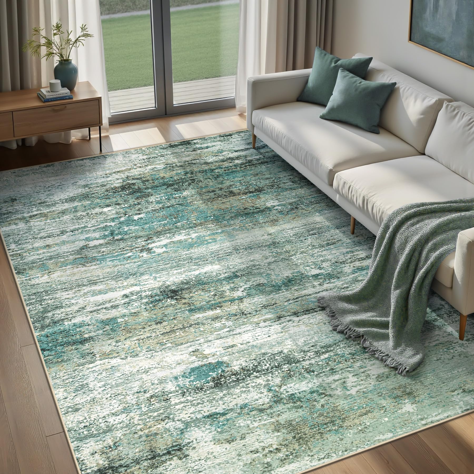 Photo 1 of Area Rugs for Living Room: 6x9 Washable Rug Modern Abstract Neutral Soft Rug Non-Slip Low-Pile Indoor Floor Carpet for Bedroom Nursery Dining Room Home Office (Sage Green, 6'x9')