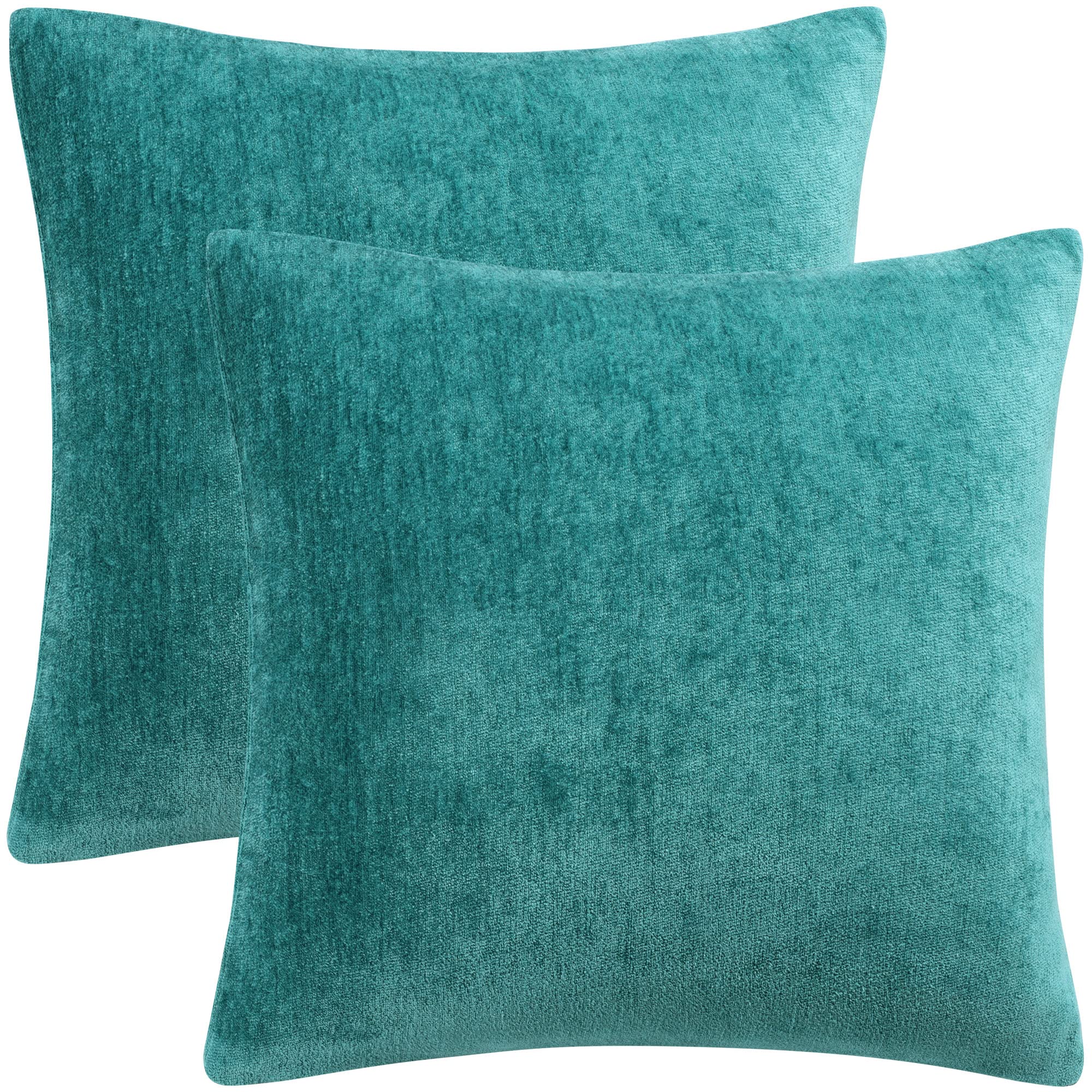 PiccoCasa Pack of 2 Decorative Cushion Covers for Sofa Bedroom, 18x18 Inches (45x45cm) Chenille Throw Pillow Covers Water Repellent - Peacock Blue Throw Cushion Covers with Invisible Zipper
