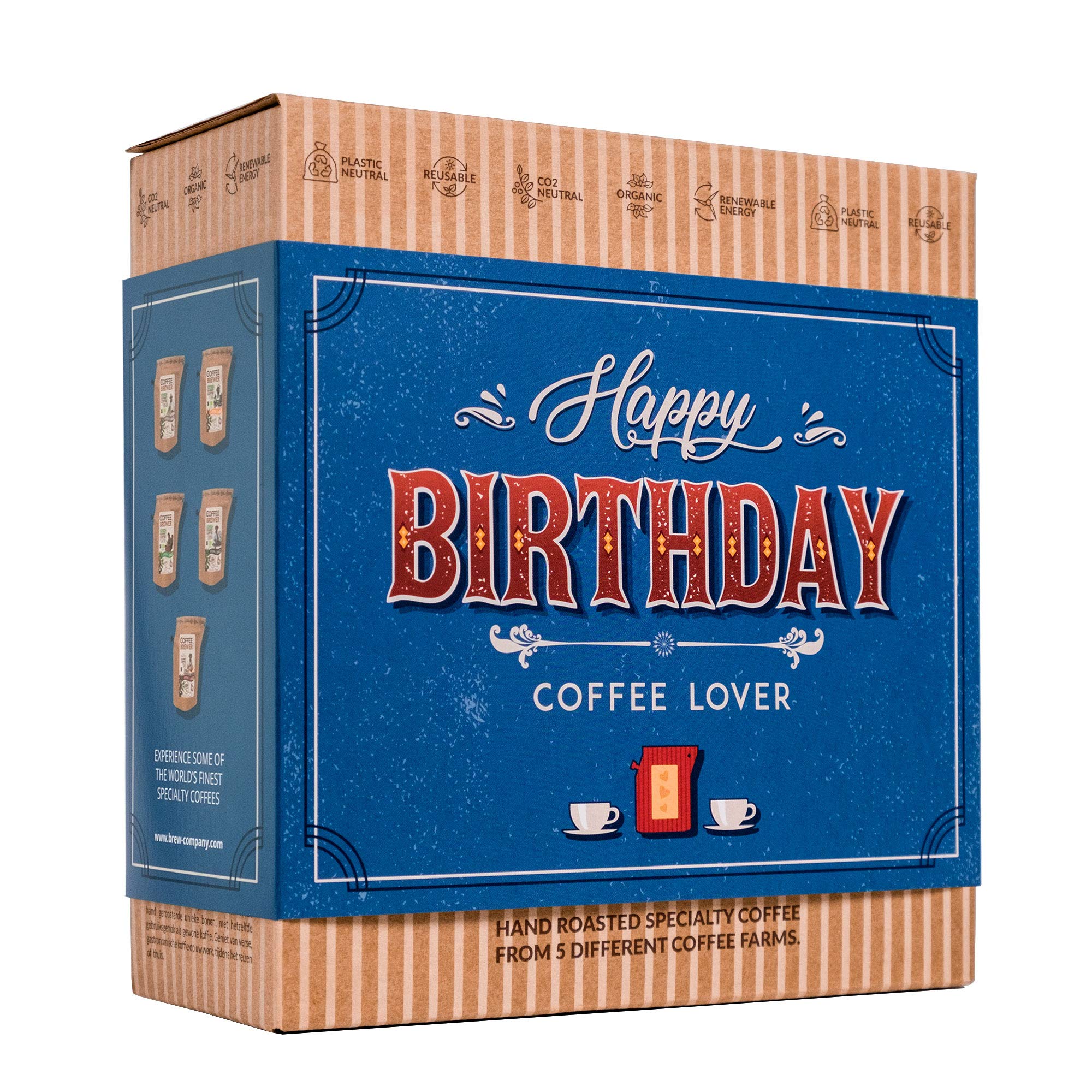 Gourmet Birthday Coffee Gift Set for Men & Women – 5 of the World's Finest Single Estate Specialty & Organic Coffees | Brew & Enjoy Anytime, Anywhere | Hamper Style Letterbox Gift Idea for Him & Her