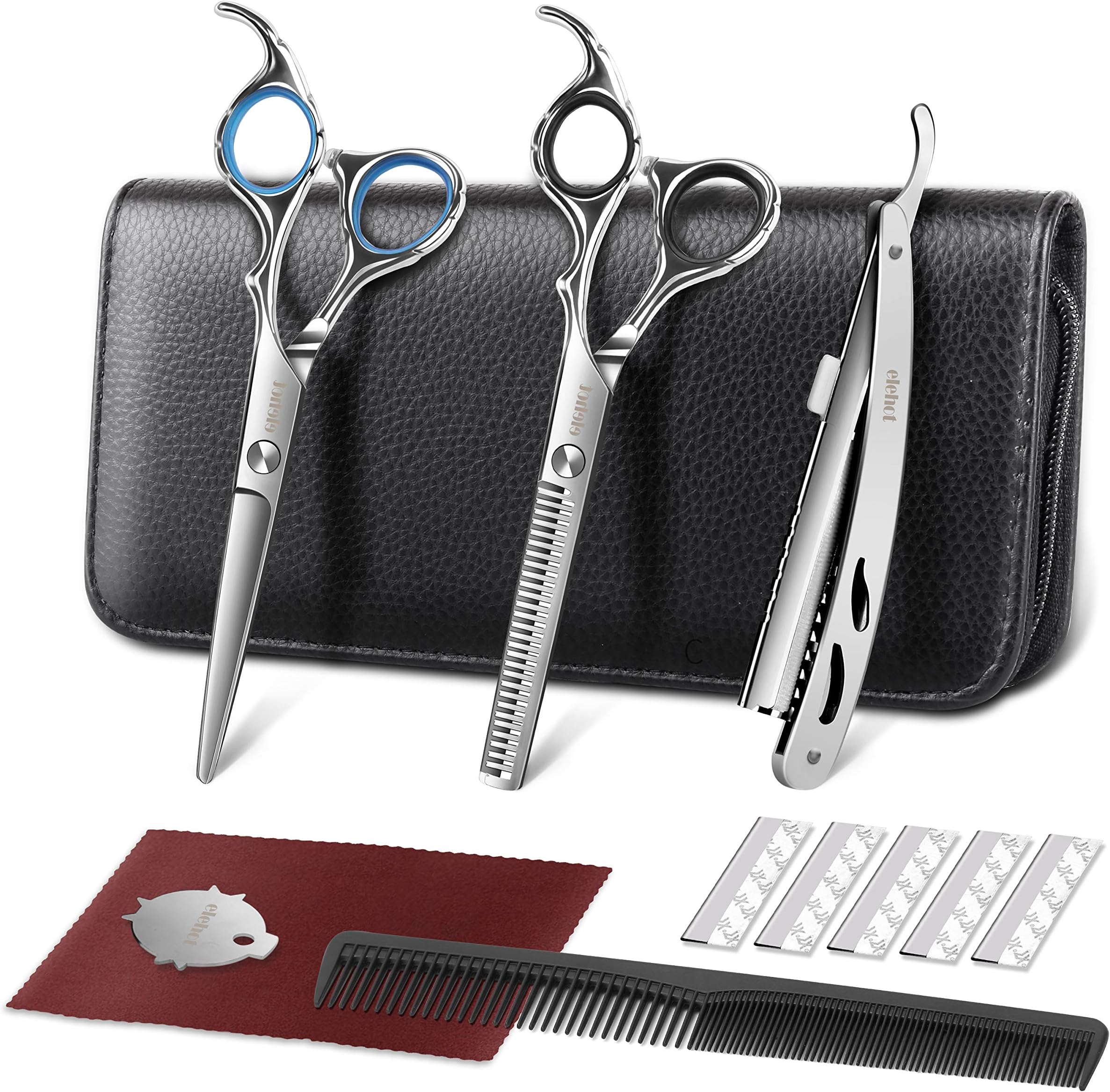 ELEHOT Hair Scissors Professional Barber Cutting Scissors Kit Stainless Steel Scissors/Shears 6 inch (17cm) with Black Storage Case (large)
