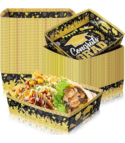 Black Graduation Paper Food Trays Congrats Grad Disposable
