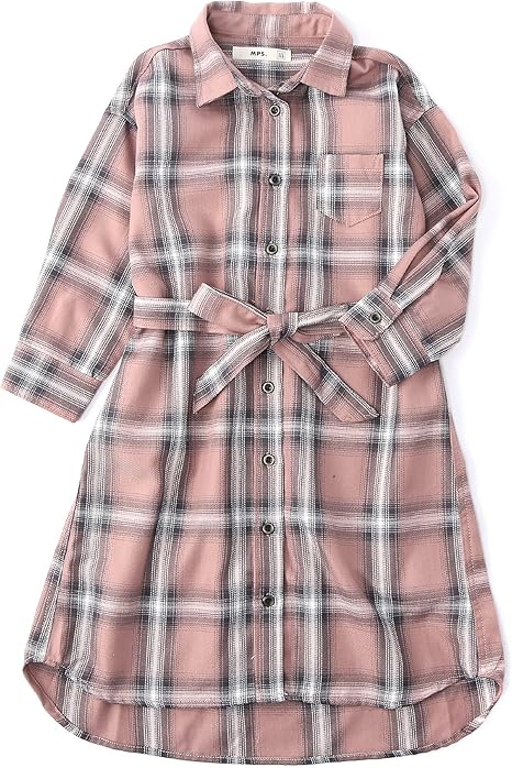 Amazon Co Jp Mps エムピーエス ピンクチェック柄シャツワンピース キッズ 服 ファッション小物
