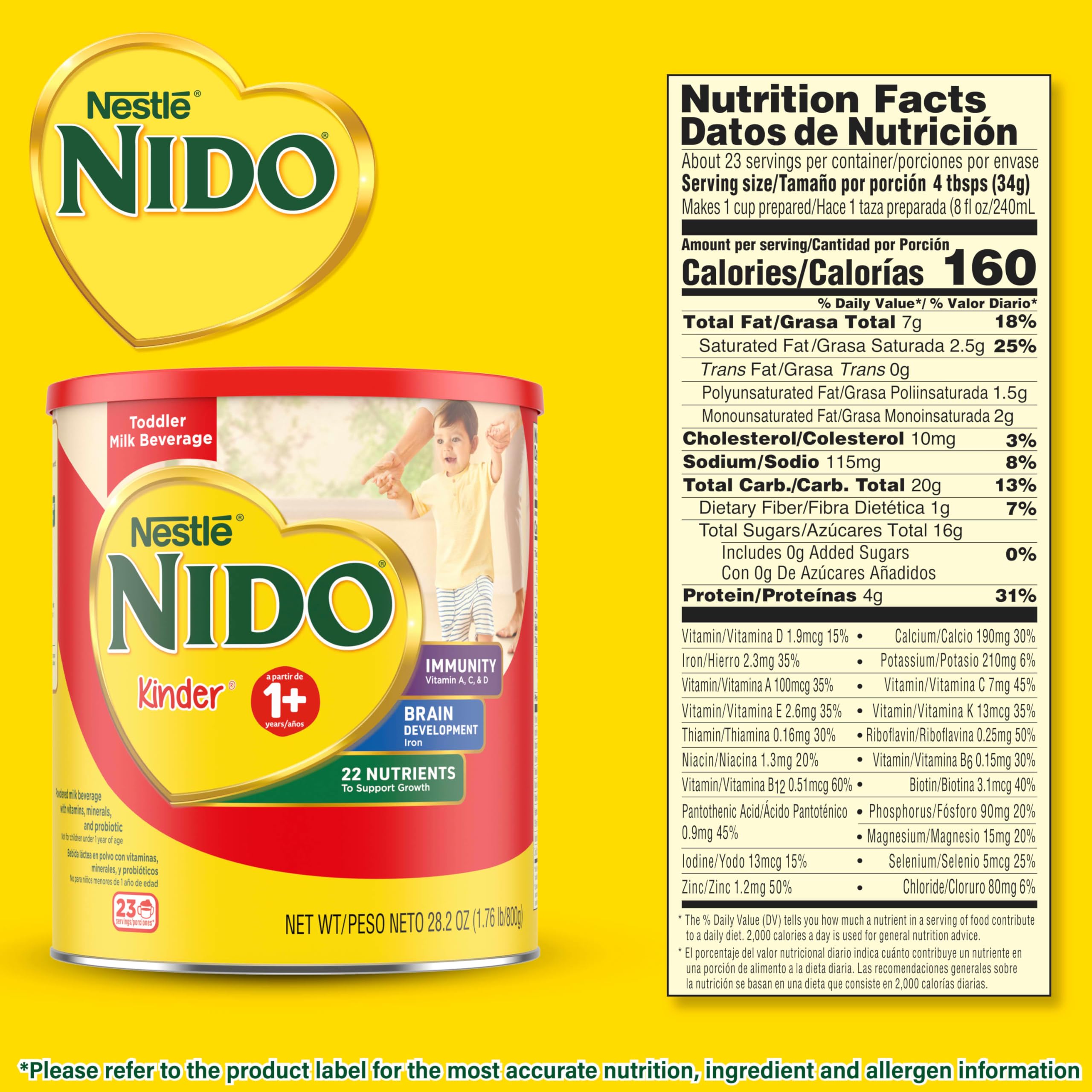Nido NESTLE Kinder 1+ Powdered Milk Beverage 1.76 lb. Canister