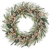 Artificial Christmas Wreath for Front Door - 24 Inch Winter Wreaths with Gold Berries & Frosted Apples Faux Greenery for Wall Window Porch Farmhouse Home Holiday Indoor Outdoor Decor
