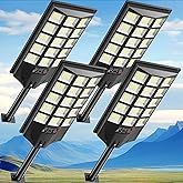 Azeivk Solar Lights Outdoor for Outside, Waterproof Solar Street Lights Outdoor, 6500K Dusk to Dawn Security Flood Lights Motion Sensor with Remote Control for Yard, 4 Pack